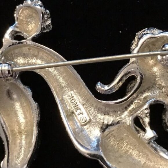 Vintage Money Brushed Silver Tone Poodle Dog Brooch w/Red Eyes Fancy Cute - Picture 4 of 4